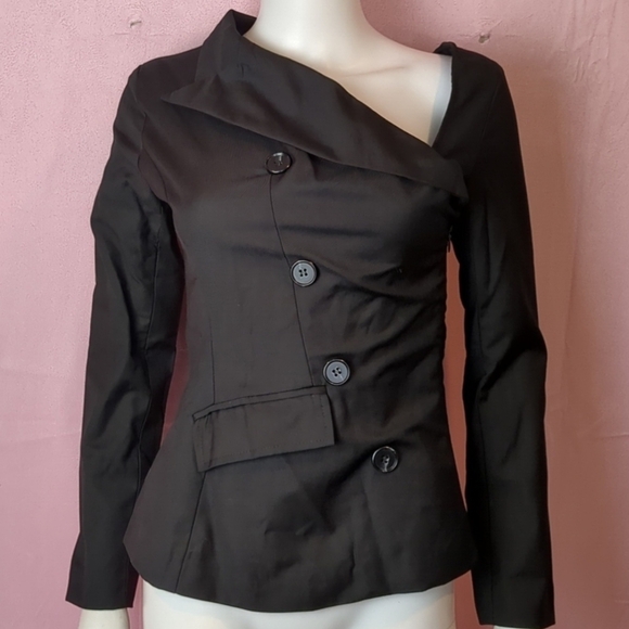Black Asymmetrical Side Zip Blazer Jacket with Faux Buttons Detail size Small - Picture 1 of 8